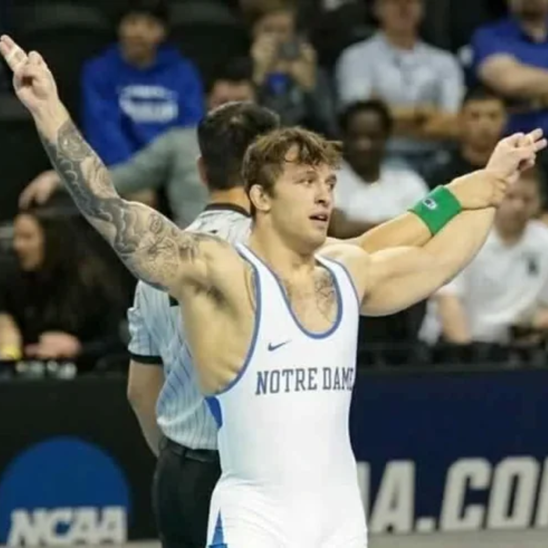 Garrett Lineberger wrestling for the University of Notre Dame