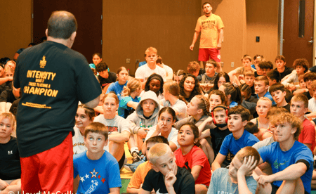 Head Coach Ken Chertow giving a speech to campers about how to prepare for tournaments.