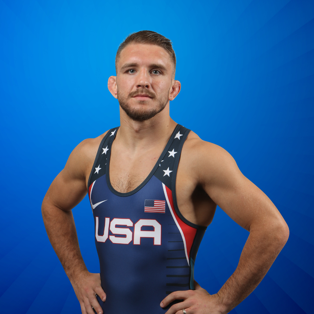 Coach Zain Retherford in his USA Olympic wrestling singlet. 