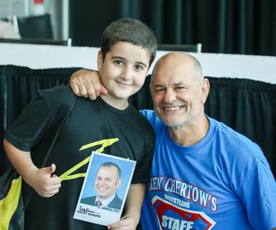 Rocky Bonomo posing with a youth camper attending Ken Chertow's SuperKid Training Camp.