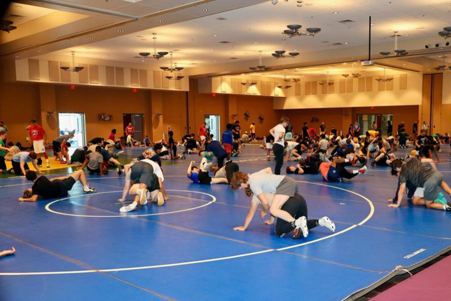 Wrestling on the mats.