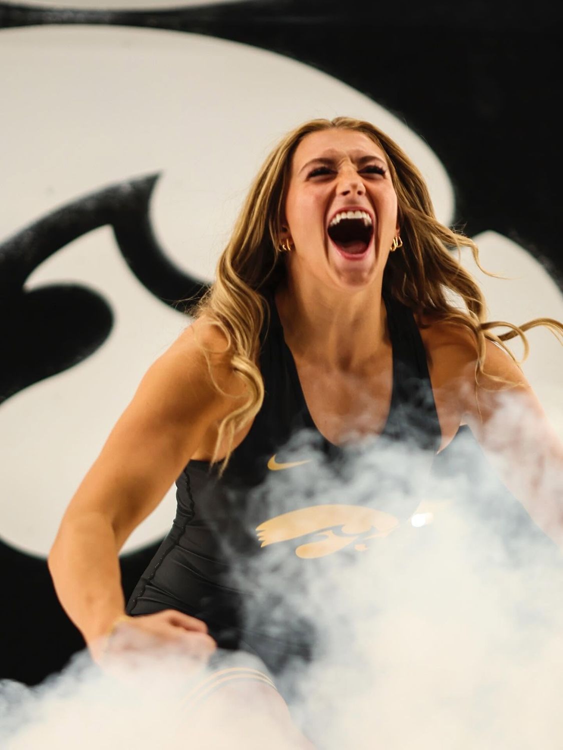 Kylie Welker roaring during her entrance to the mat